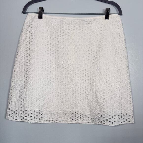 Y2K J. Crew White Eyelet Lace Mini 100% Cotton Lined Skirt Size 10 - Picture 1 of 6